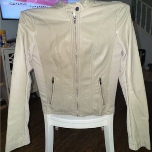 Kenneth Cole Reaction Tan Moto Pleather Jacket sz Medium